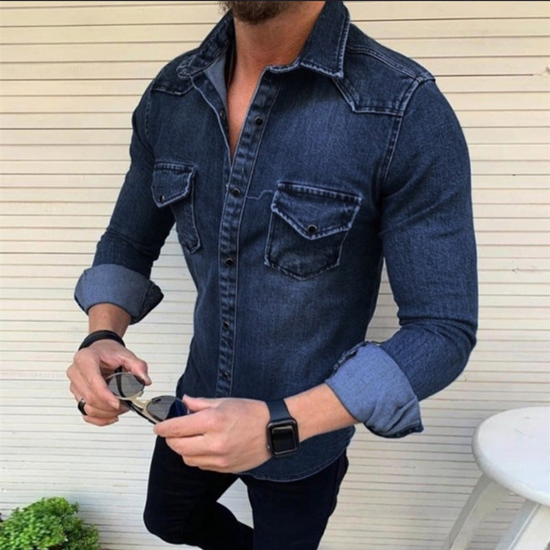 Chemise en denim durable coupe slim idéale pour looks décontractés et élégants