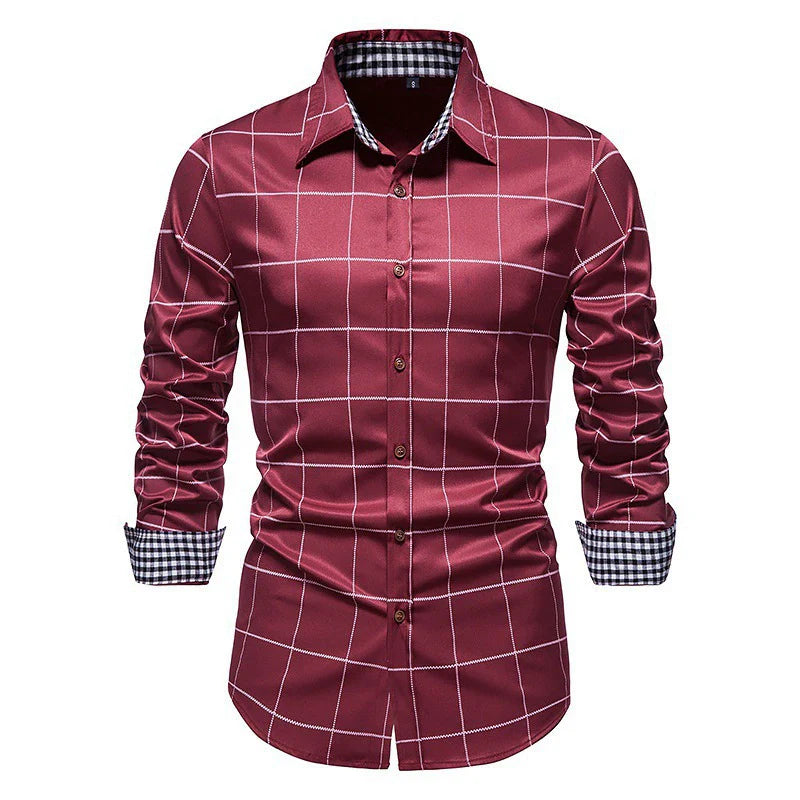 Chemise Homme à Carreaux Slim Fit à Manches Longues et Boutons - Style Décontracté Élégant