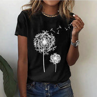 T-shirt pour dames à l'imprimé joyeux de pissenlits - top décontracté en coton confortable à porter tous les jours