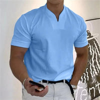 Men's Sporty Notched V-Neck T-Shirt - Short Sleeve Slim Fit Casual Top