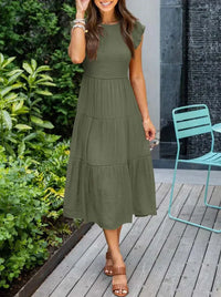 Robe midi plissée en ligne A avec manches volantes pour femmes