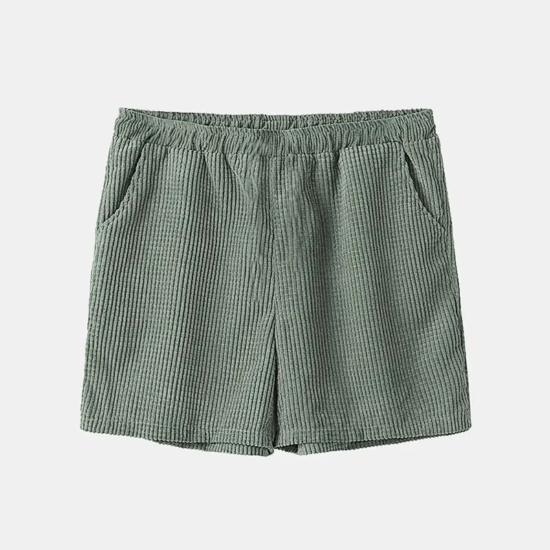 Ensemble décontracté pour homme : chemise en velours côtelé et short à manches courtes, boutonné, taille élastique