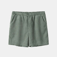 Ensemble décontracté pour homme : chemise en velours côtelé et short à manches courtes, boutonné, taille élastique