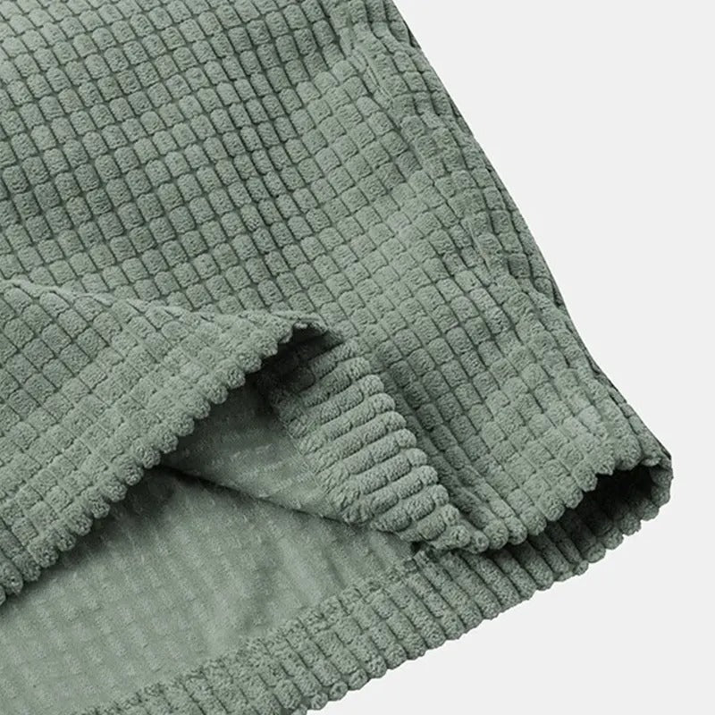 Ensemble décontracté pour homme : chemise en velours côtelé et short à manches courtes, boutonné, taille élastique