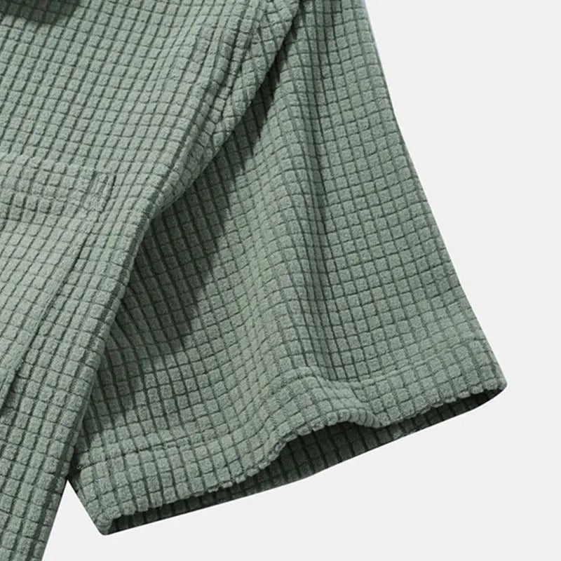Ensemble décontracté pour homme : chemise en velours côtelé et short à manches courtes, boutonné, taille élastique