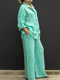 Ensemble pantalon 2 pièces pour femmes, avec blouse et pantalon en lin léger pour un confort quotidien