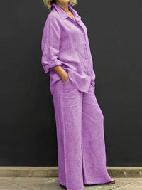 Ensemble pantalon 2 pièces pour femmes, avec blouse et pantalon en lin léger pour un confort quotidien