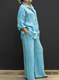 Ensemble pantalon 2 pièces pour femmes, avec blouse et pantalon en lin léger pour un confort quotidien