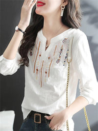 Blouse brodée élégante pour femme - Top léger en coton blanc avec manches longues élégantes pour un look chic lors d'événements décontractés