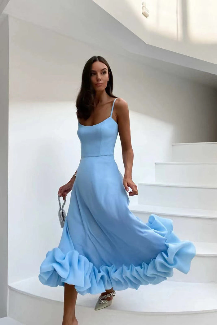 Stylish Midi Evening Dress with Ruffles - Elegance and Perfection by Arzure