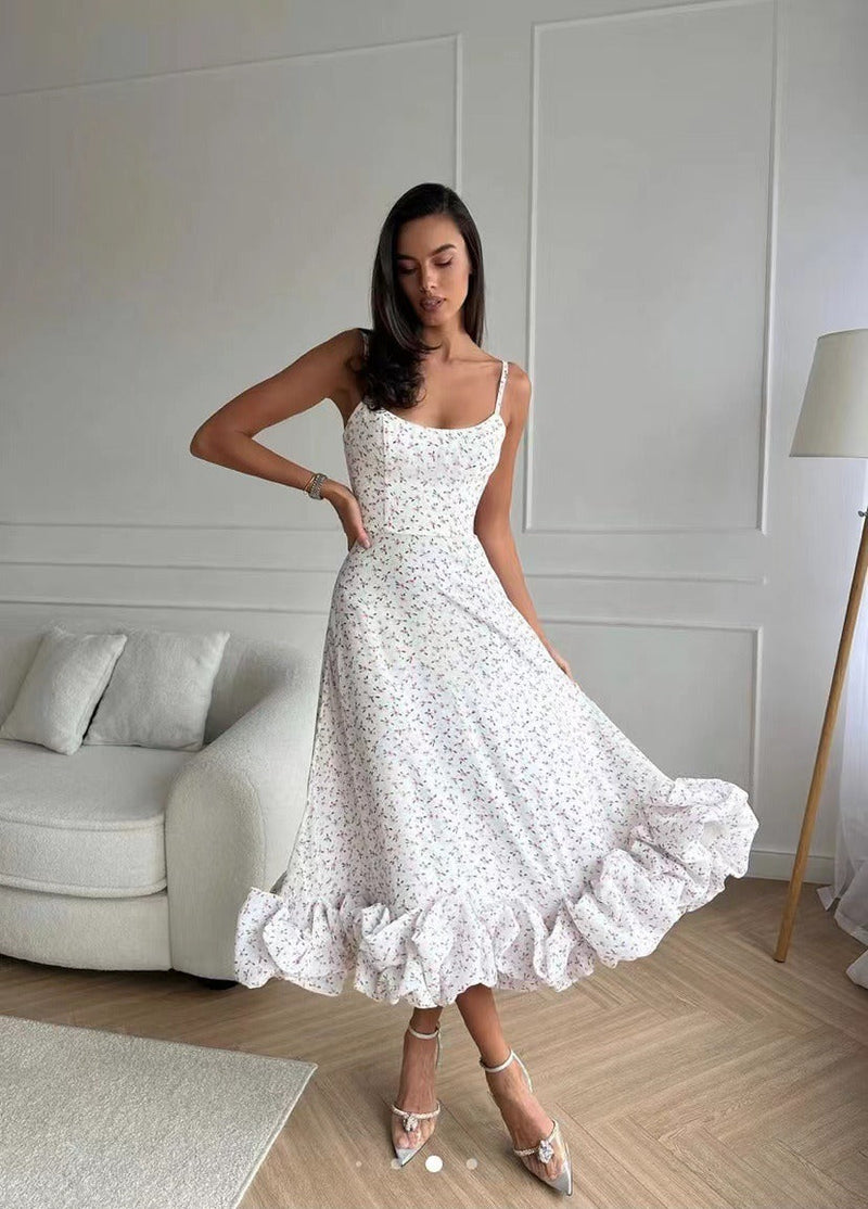 Stylish Midi Evening Dress with Ruffles - Elegance and Perfection by Arzure