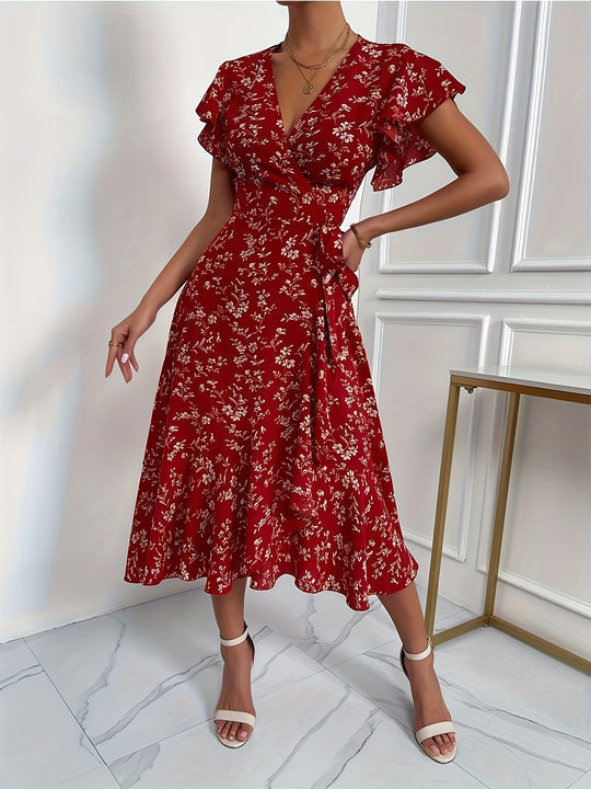 Élégante robe portefeuille fendue à imprimé floral coloré - Claudia