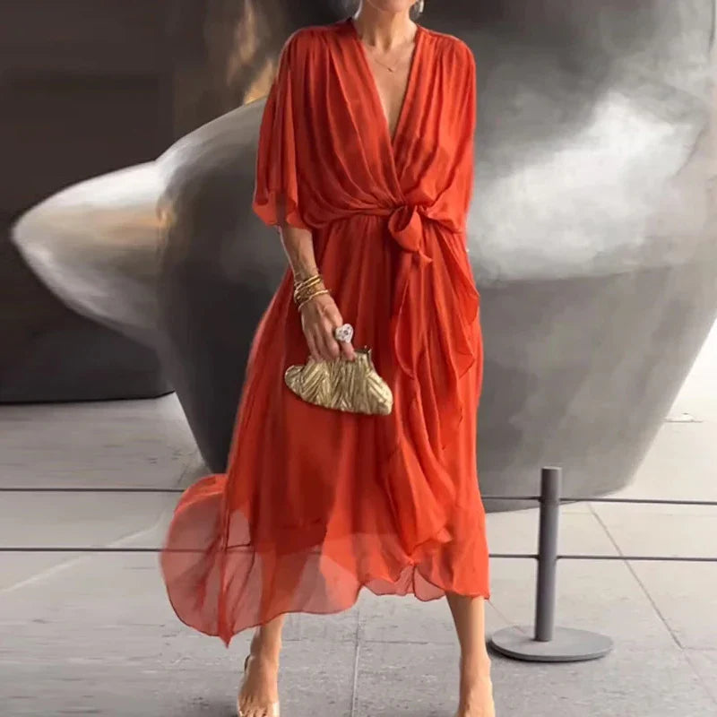 Robe élégante à col en V - Thyra Elegantete Garment