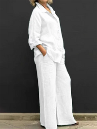 Ensemble pantalon 2 pièces pour femmes, avec blouse et pantalon en lin léger pour un confort quotidien