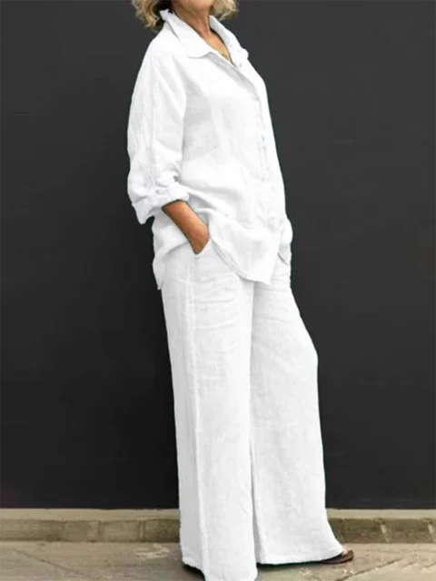 Ensemble pantalon 2 pièces pour femmes, avec blouse et pantalon en lin léger pour un confort quotidien