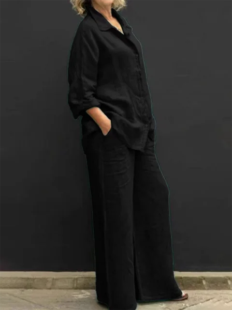 Ensemble pantalon 2 pièces pour femmes, avec blouse et pantalon en lin léger pour un confort quotidien