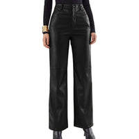 Pantalon taille haute en cuir végétalien pour femme avec des jambes larges élégantes pour un look élégant et décontracté