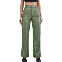 Pantalon taille haute en cuir végétalien pour femme avec des jambes larges élégantes pour un look élégant et décontracté