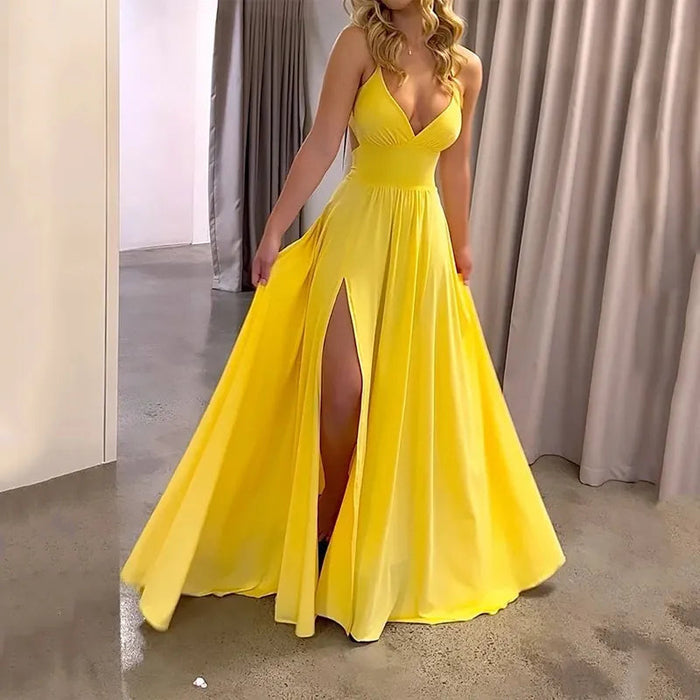 Robe longue d'été avec bretelles réglables et fente asymétrique pour un look élégant - Maxim