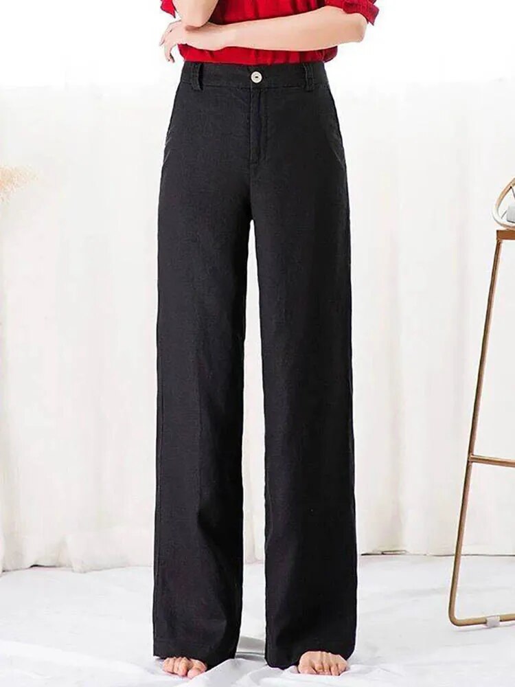 Pantalon large en lin pour femme - vêtements de plage confortables pour un look estival décontracté