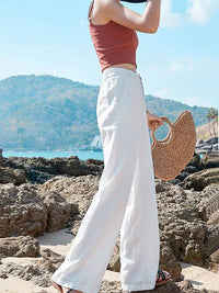 Pantalon large en lin pour femme - vêtements de plage confortables pour un look estival décontracté