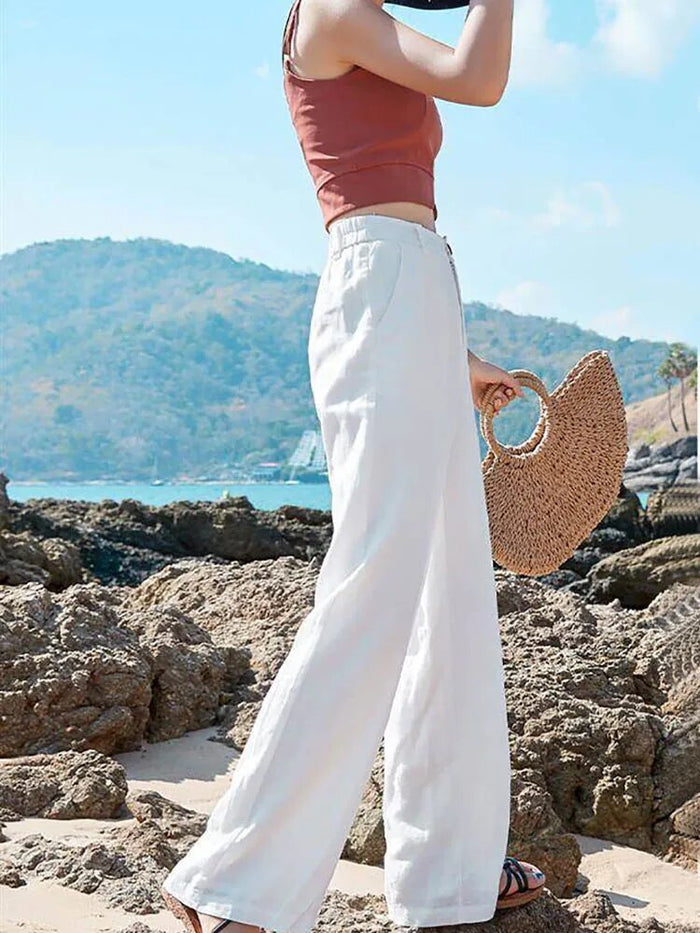 Pantalon large en lin pour femme - vêtements de plage confortables pour un look estival décontracté