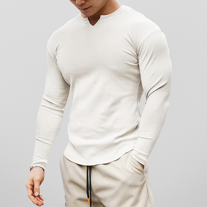 Men's Ribbed Henley Shirt - Slim Fit Long Sleeve Casual Knit Top
