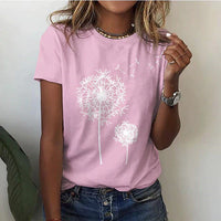 T-shirt pour dames à l'imprimé joyeux de pissenlits - top décontracté en coton confortable à porter tous les jours