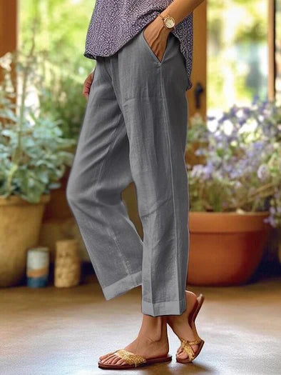 Pantalon décontracté confortable pour femme - mélange de lin respirant pour une sensation de détente ultime