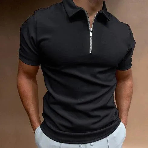 Polo slim pour hommes avec fermeture à glissière - manches courtes respirant style décontracté