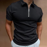 Polo slim pour hommes avec fermeture à glissière - manches courtes respirant style décontracté