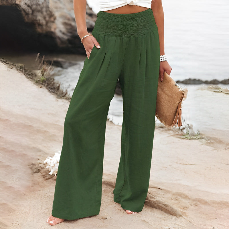 Pantalon de lin ample pour femmes, style plage décontracté - Léger et respirant, confort d'été