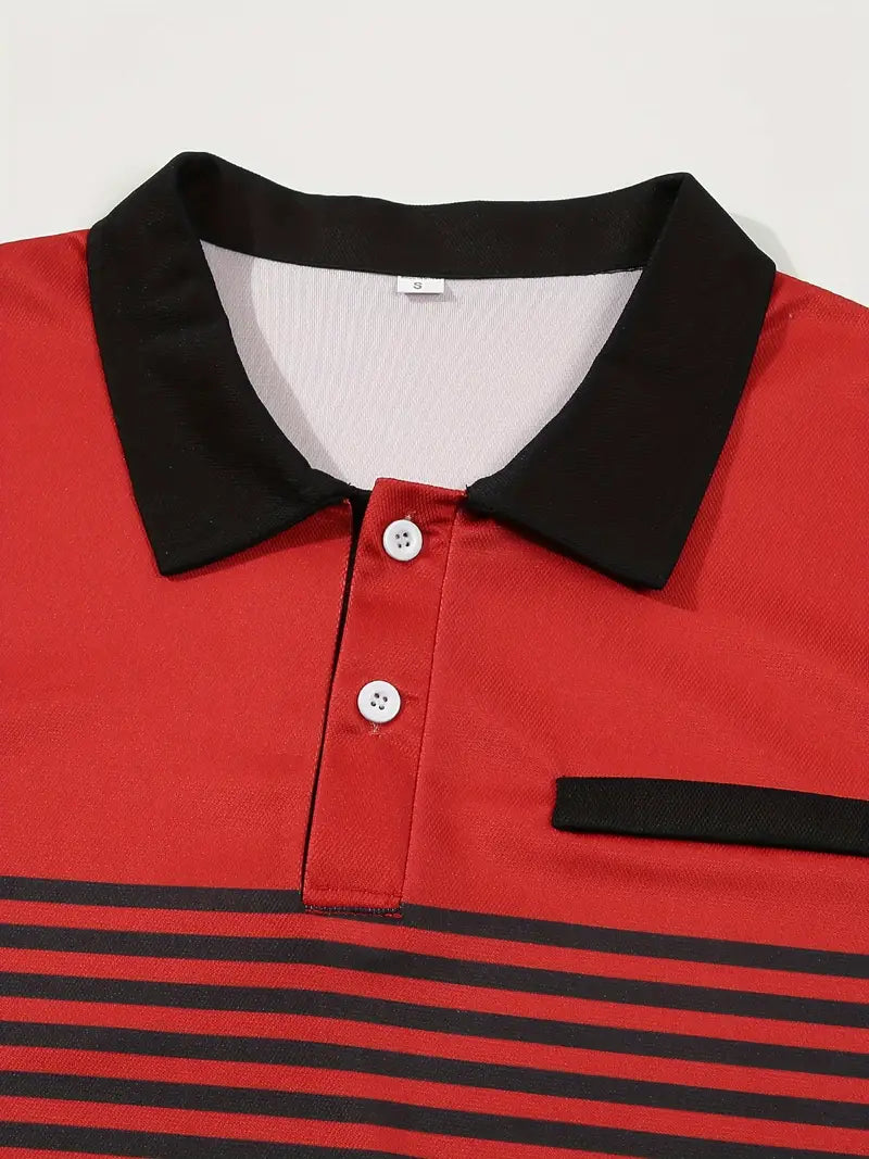 Camisa Polo Masculina - Ajuste Slim - Design Listrado - Manga Curta para Uso Casual