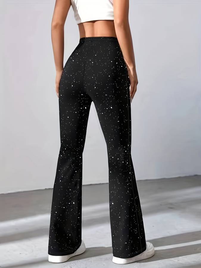 Pantalon flare noir brillant pour femmes - tendance et élégance