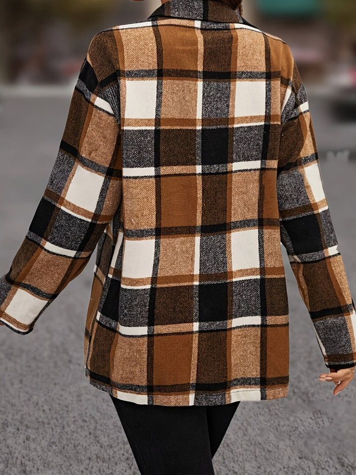 Chemise à manches longues à carreaux de couleurs mélangées - parfaite pour les femmes, surchemise polyvalente