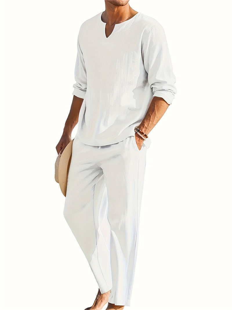 Set Décontracté pour Homme : Haut à V-Neck à Manches Longues et Pantalons Confortables