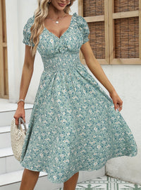 Robe midi d'été florale à manches bouffantes pour femmes