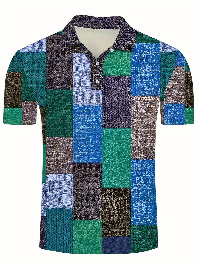 Polo à patchwork stylisé pour hommes - manches courtes - vêtements décontractés respirants