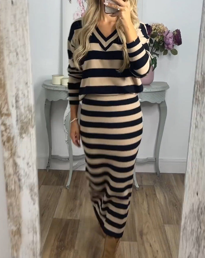 Ensemble deux pièces stylé avec imprimé rayé tendance pour un look élégant