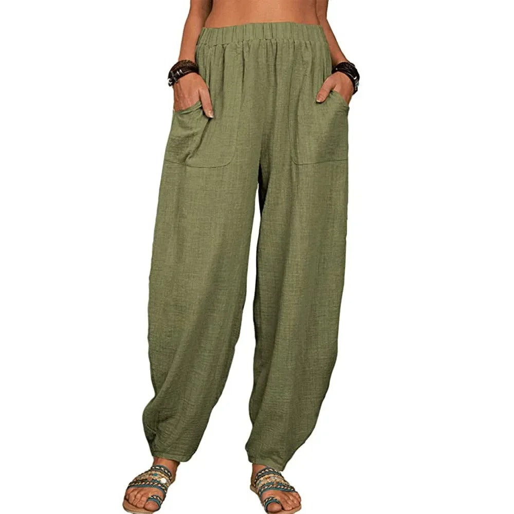 Pantalon en lin pour femme, coupe ample - Pantalon confortable et élégant pour femme