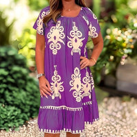 Robe féminine Élégante avec Motifs - Coupe ample, Manches courtes, Longueur genou