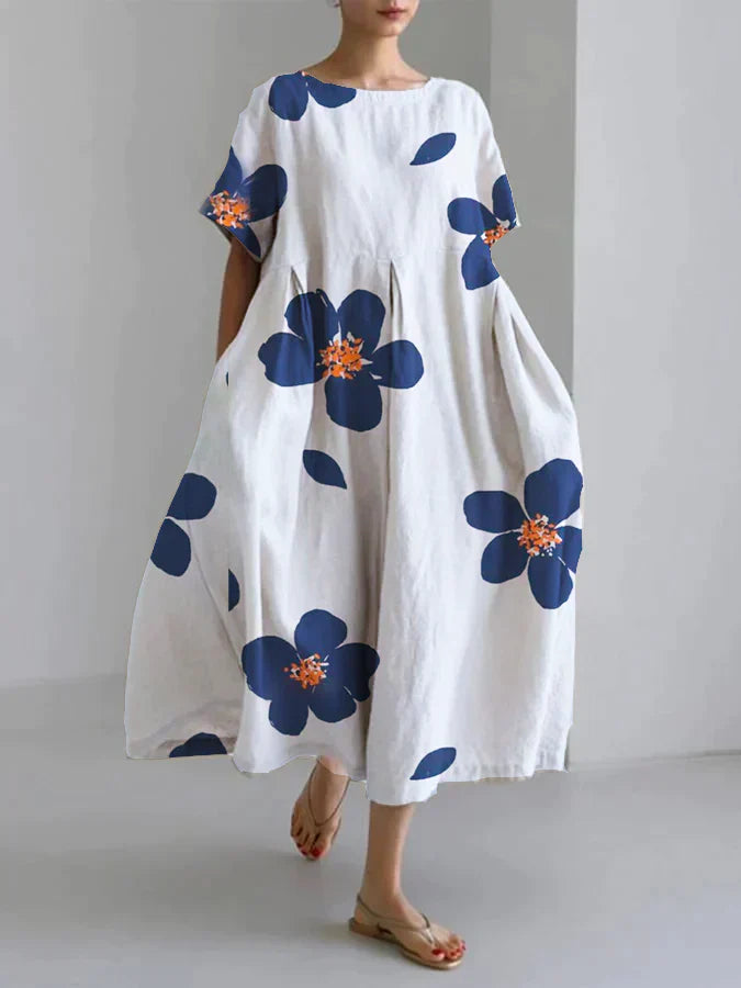 Robe Décontractée Féminine à Fleurs, Coupe Ample et Col Rond - Idéale pour le Printemps et l'Été