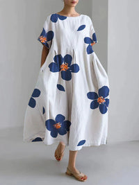 Robe Décontractée Féminine à Fleurs, Coupe Ample et Col Rond - Idéale pour le Printemps et l'Été