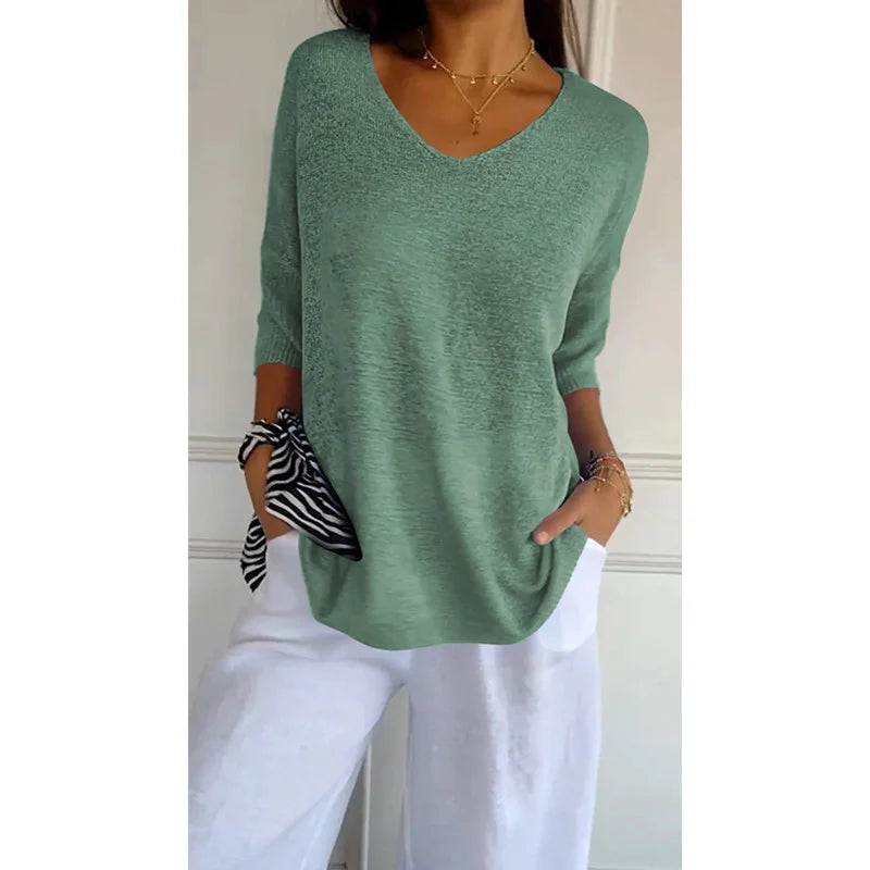 Elégant et confortable top à col en V tricoté pour femmes - parfait pour être porté tous les jours