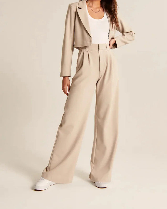 Élégant pantalon large à taille haute pour femmes, avec poches pratiques