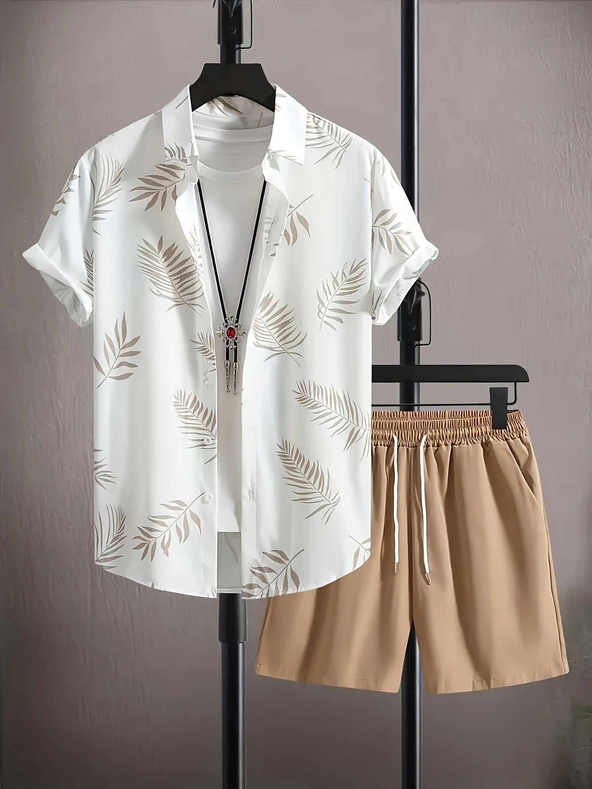 Ensemble Deux-Pièces Homme à Motif Feuille Tropicale