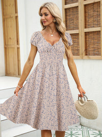 Robe midi d'été florale à manches bouffantes pour femmes