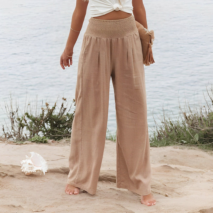 Pantalon de lin ample pour femmes, style plage décontracté - Léger et respirant, confort d'été