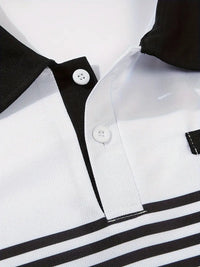 Camisa Polo Masculina - Ajuste Slim - Design Listrado - Manga Curta para Uso Casual