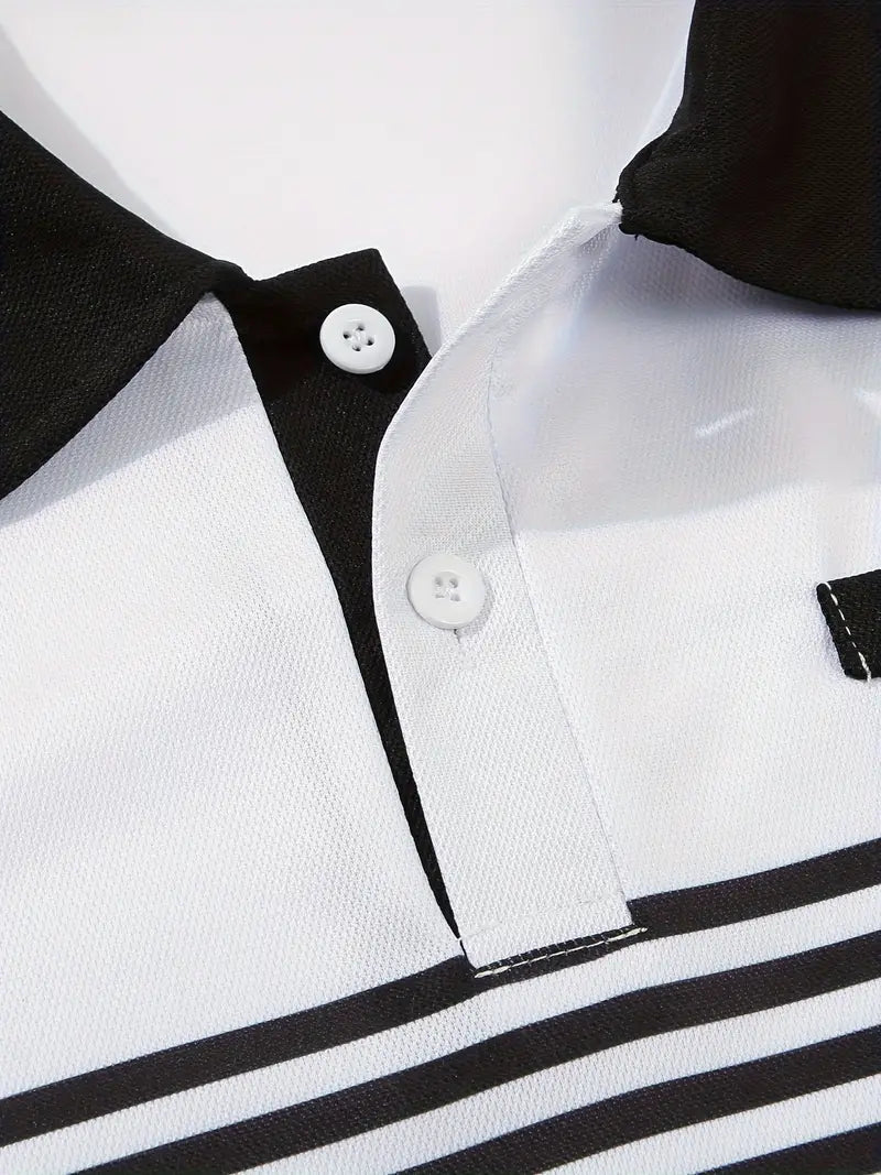 Camisa Polo Masculina - Ajuste Slim - Design Listrado - Manga Curta para Uso Casual